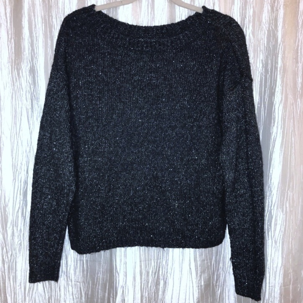 Navy Metallic Knit Crewneck Sweater